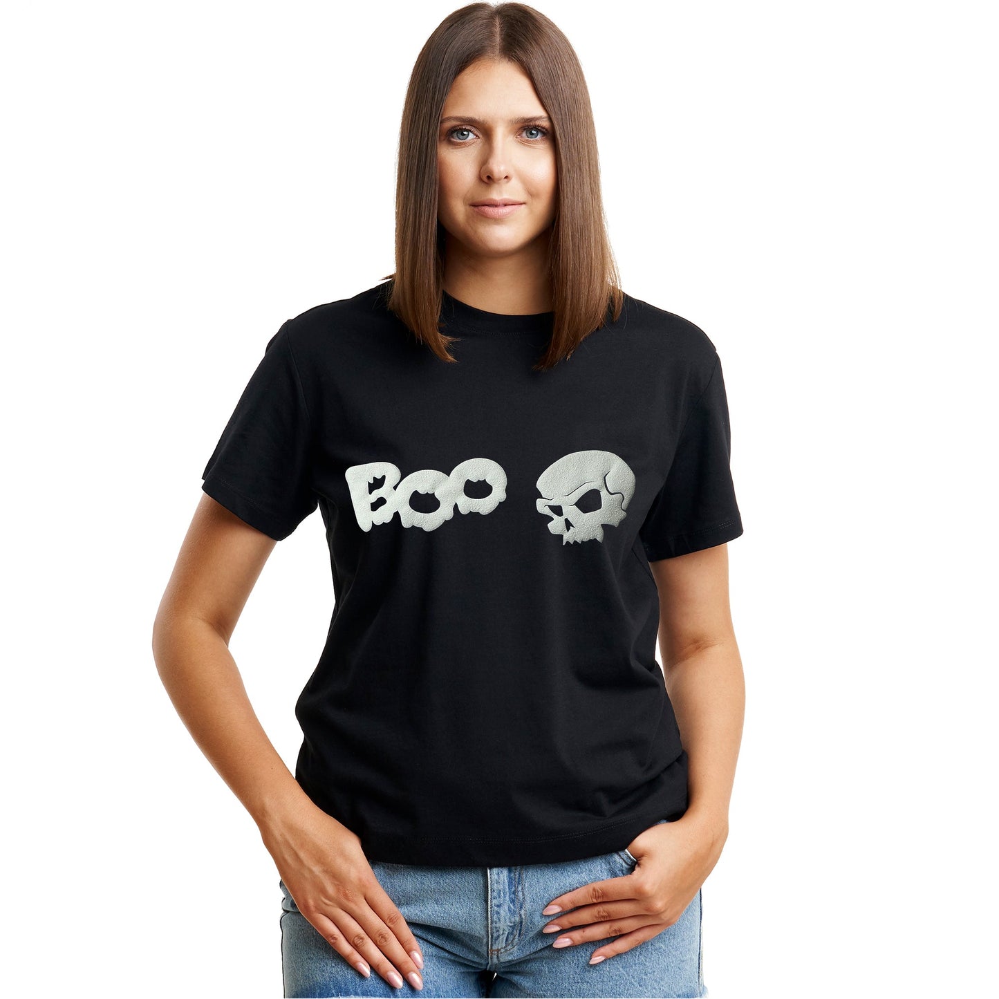 Skull Boo Glow in the Dark Puff Halloween Tee Shirt