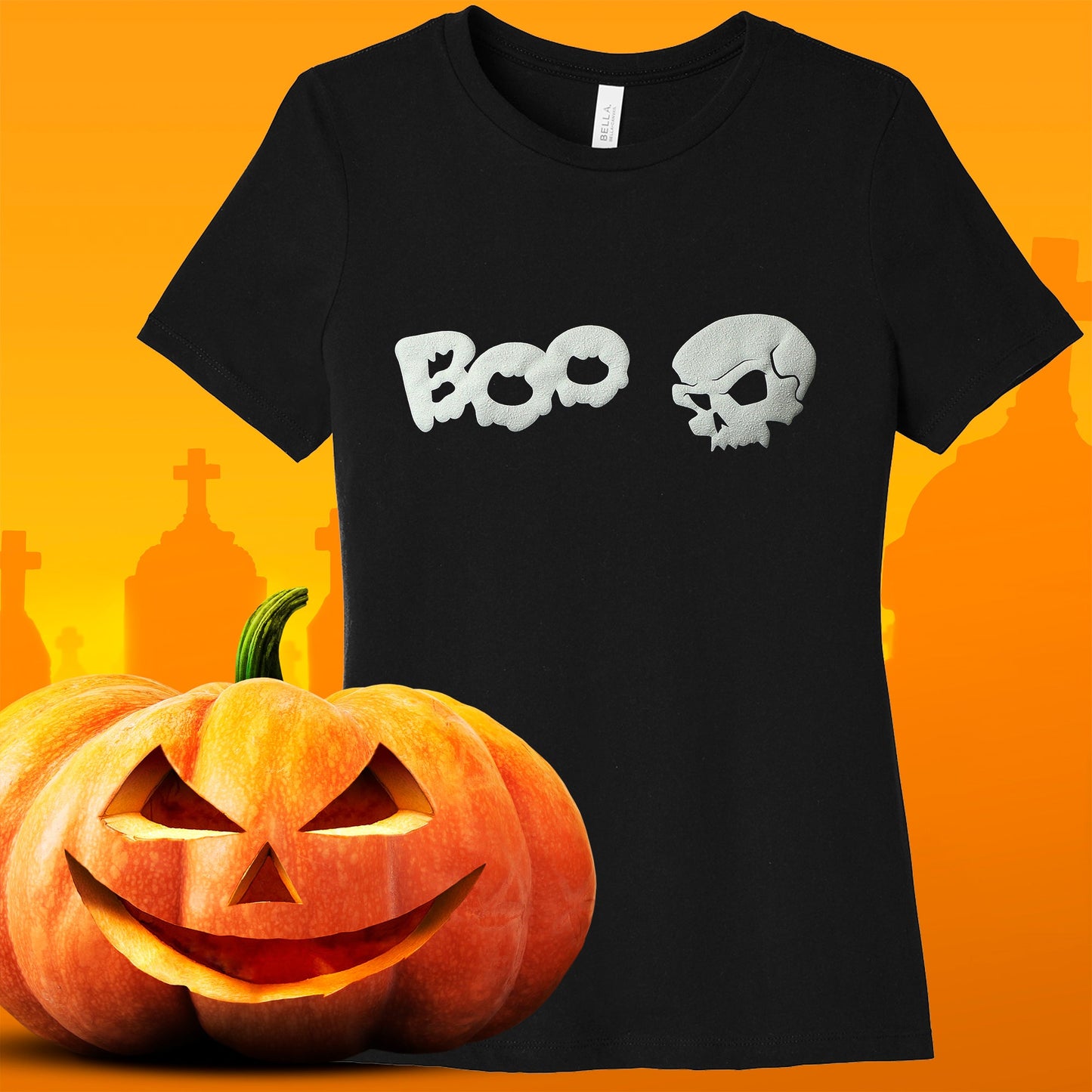Skull Boo Glow in the Dark Puff Halloween Tee Shirt