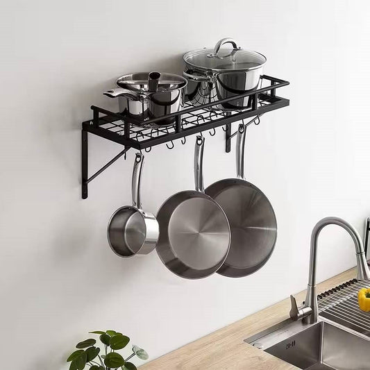 Matte Black Stainless Steel Wall Mounted Pot Rack with 10 Hanging