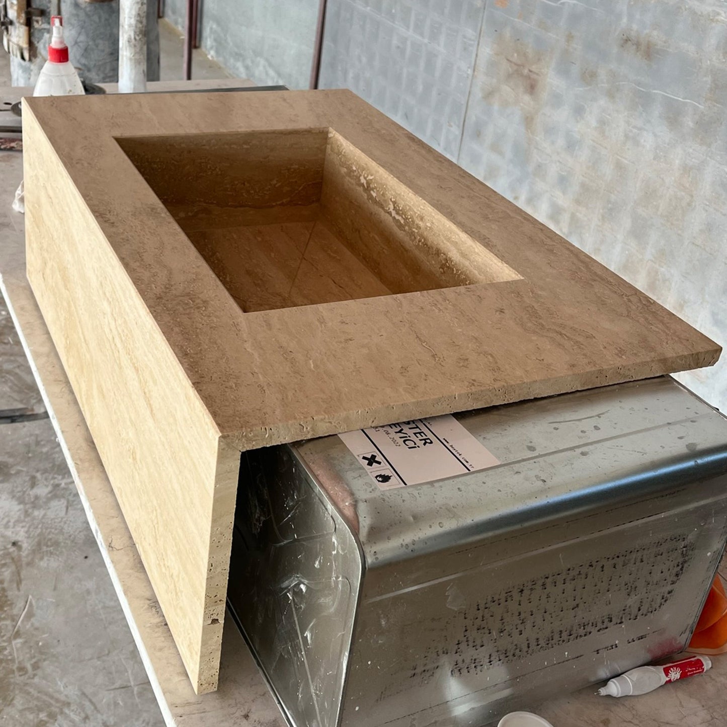 HANDCRAFTED CUSTOM TRAVERTINE SINK - 1