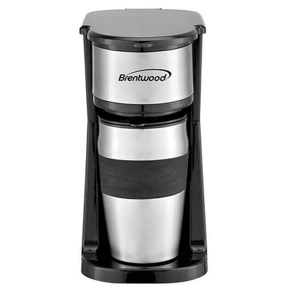 Brentwood Portable Single Serve Coffee Maker with 14oz Travel Mug in