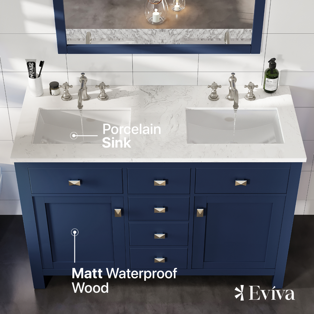 Eviva Artemis Bath Vanity with Engineered Stone Top & Undermount Porcelain Sink (42"-72")
