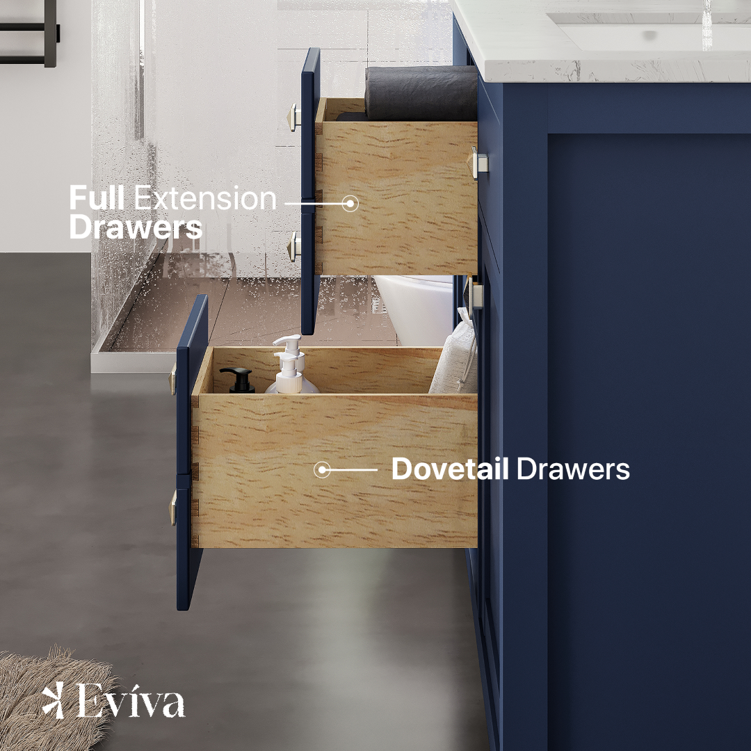 Eviva Artemis Bath Vanity with Engineered Stone Top & Undermount Porcelain Sink (42"-72")