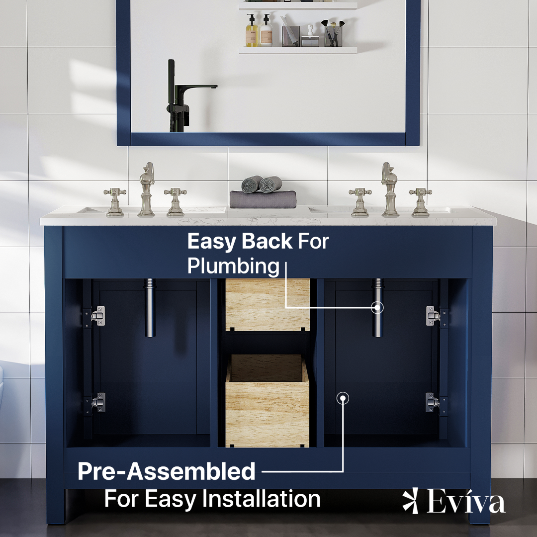 Eviva Artemis Bath Vanity with Engineered Stone Top & Undermount Porcelain Sink (42"-72")