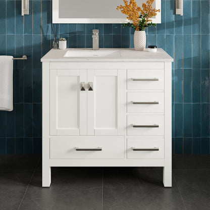 Eviva London Bath Vanity with Carrara Quartz Top and Undermount Porcelain Sink (20"-60")