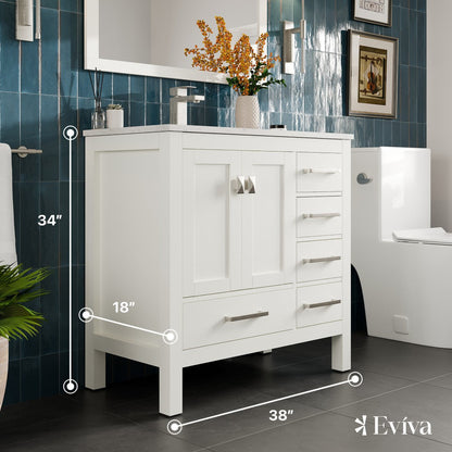 Eviva London Bath Vanity with Carrara Quartz Top and Undermount Porcelain Sink (20"-60")
