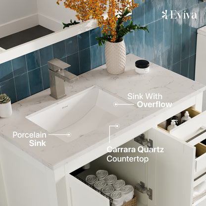 Eviva London Bath Vanity with Carrara Quartz Top and Undermount Porcelain Sink (20"-60")