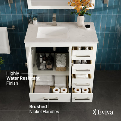 Eviva London Bath Vanity with Carrara Quartz Top and Undermount Porcelain Sink (20"-60")