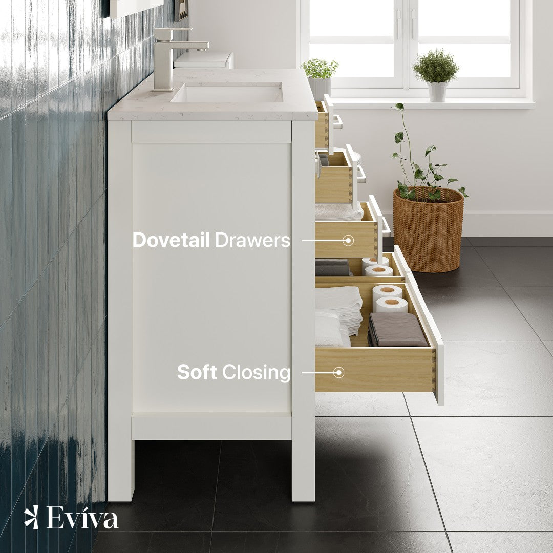 Eviva London Bath Vanity with Carrara Quartz Top and Undermount Porcelain Sink (20"-60")