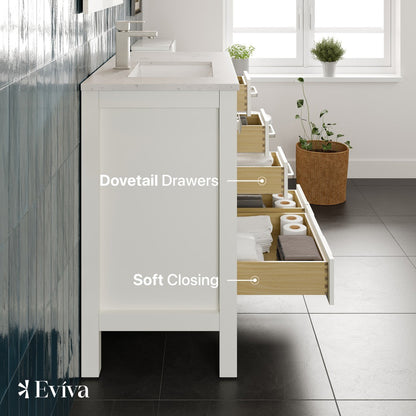 Eviva London Bath Vanity with Carrara Quartz Top and Undermount Porcelain Sink (20"-60")