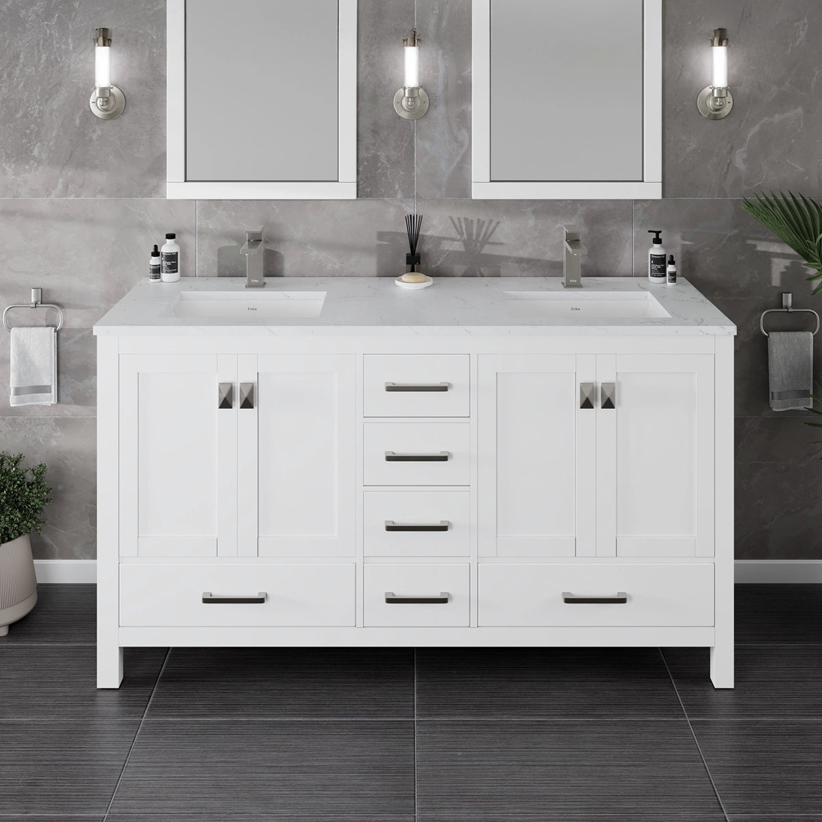 Eviva London Bath Vanity with Carrara Quartz Top and Undermount Porcelain Sink (20"-60")