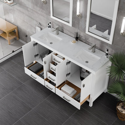 Eviva London Bath Vanity with Carrara Quartz Top and Undermount Porcelain Sink (20"-60")