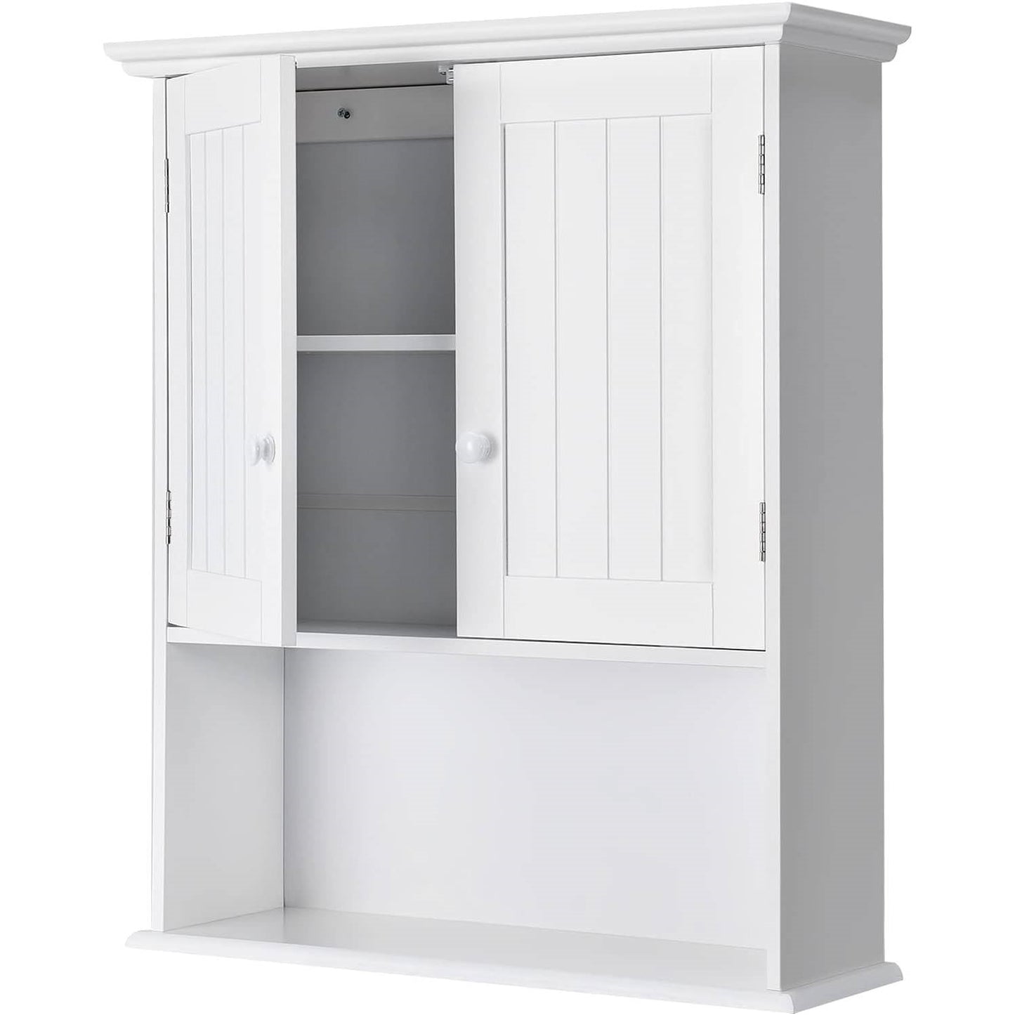 Bathroom Wall Mount Medicine Cabinet with Open Storage Shelf in White