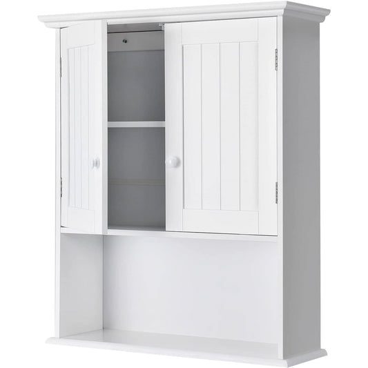 Bathroom Wall Mount Medicine Cabinet with Open Storage Shelf in White