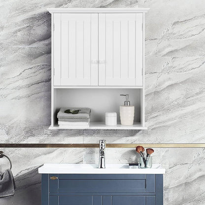 Bathroom Wall Mount Medicine Cabinet with Open Storage Shelf in White