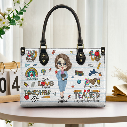 Teacher Life - Personalized Leather Handbag - Back To School Gift For Teacher, Educator, Kindergarten, Preschool, Pre K, Paraprofessional
