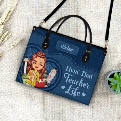 Teacher It Takes A Big Heart To Shape Little Minds - Personalized Leather Handbag - Gift For Teachers & Educators