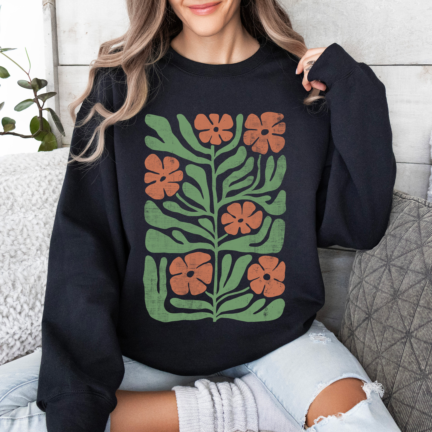 Terracotta Flower Botanical, Vintage Boho, Nature Sweatshirt