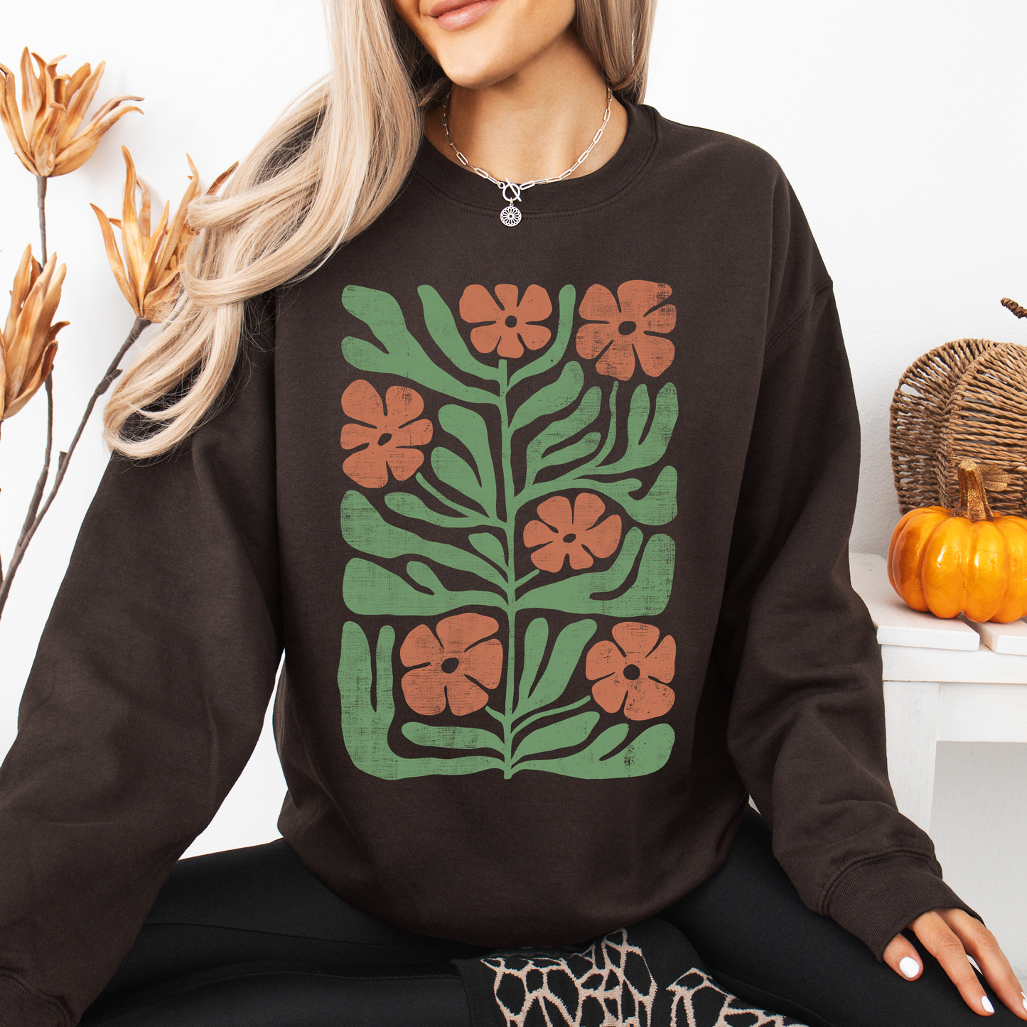 Terracotta Flower Botanical, Vintage Boho, Nature Sweatshirt