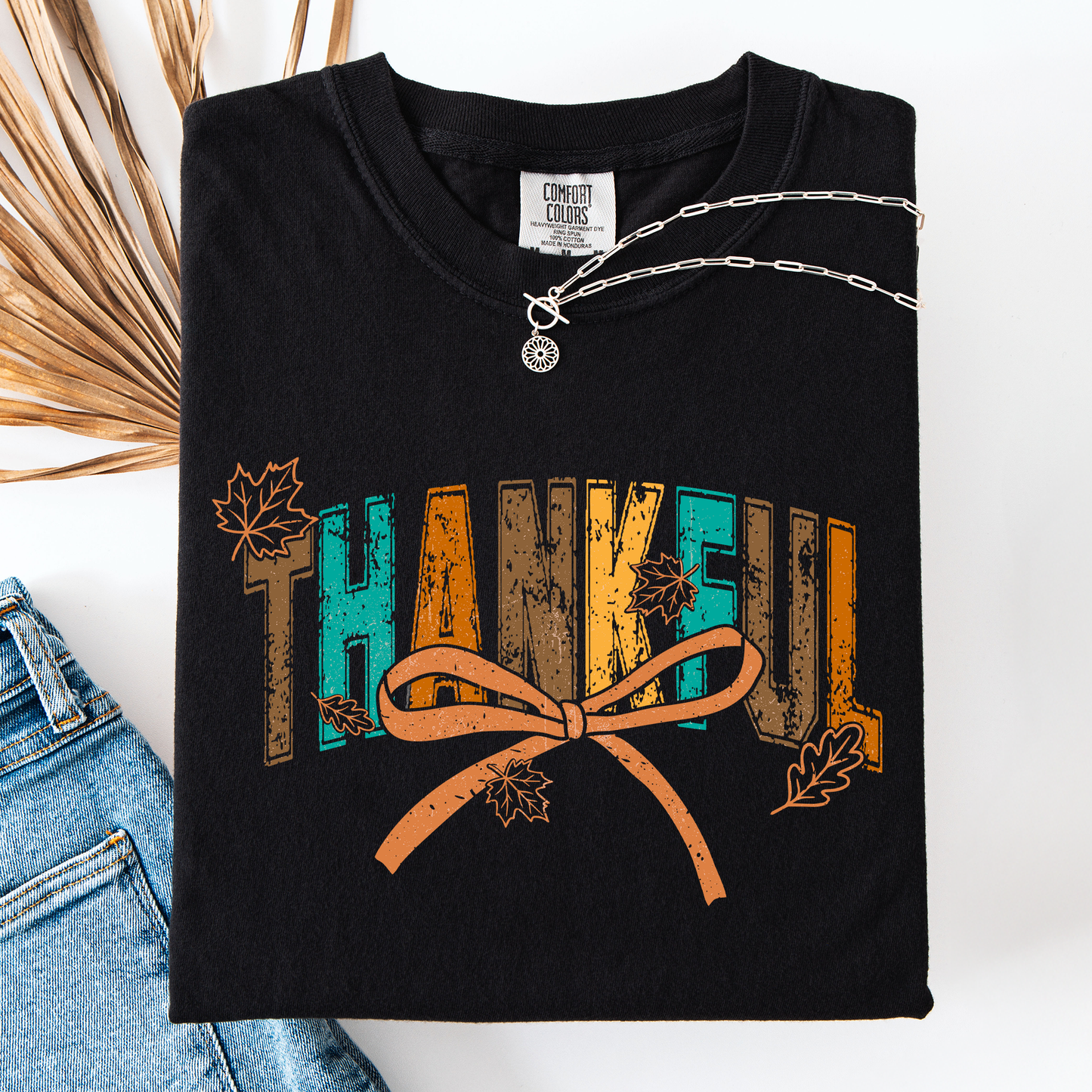 Thankful, Fall, Autumn, Bow, Ribbon, Comfort Colors T-Shirt