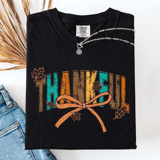 Thankful, Fall, Autumn, Bow, Ribbon, Comfort Colors T-Shirt