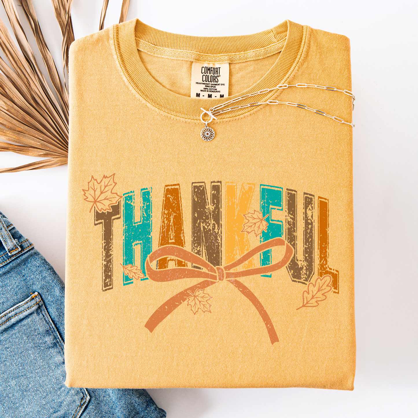 Thankful, Fall, Autumn, Bow, Ribbon, Comfort Colors T-Shirt