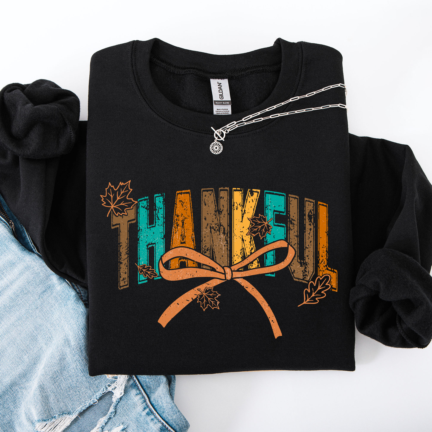 Thankful, Fall, Autumn, Bow, Ribbon Sweatshirt