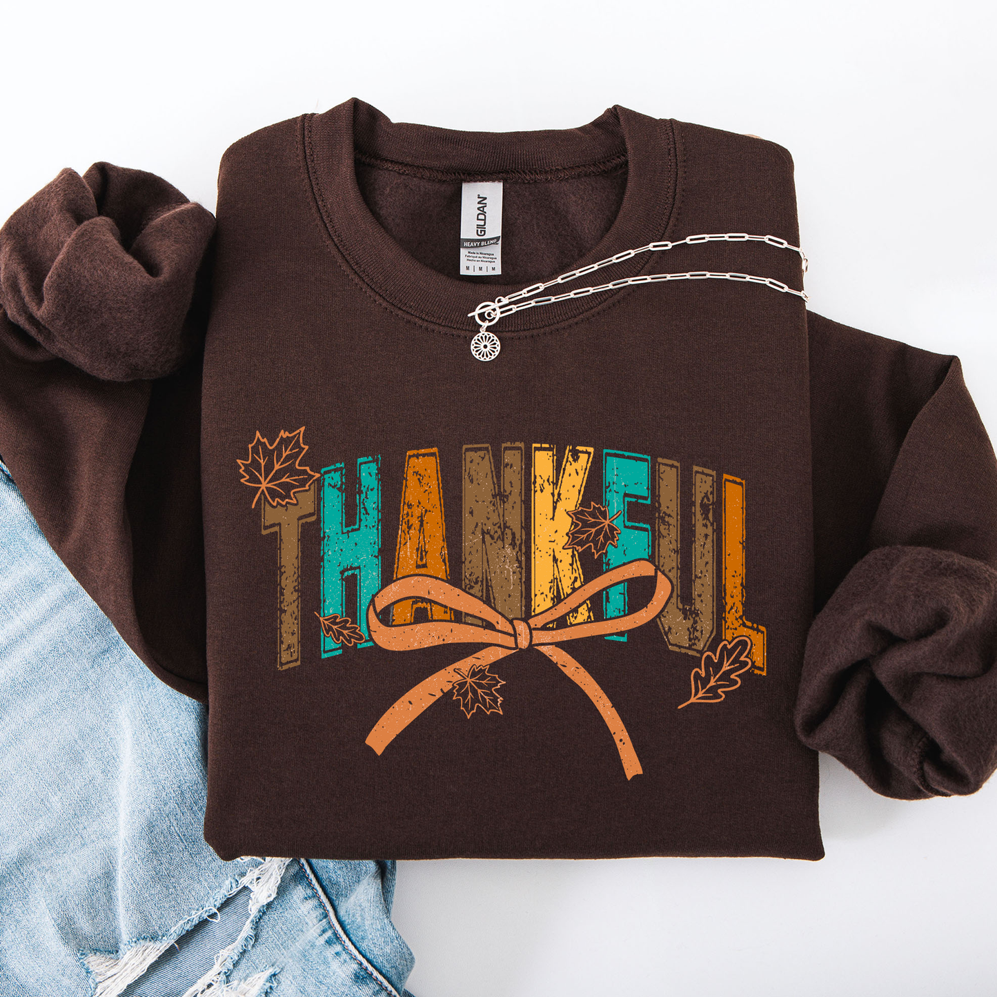 Thankful, Fall, Autumn, Bow, Ribbon Sweatshirt