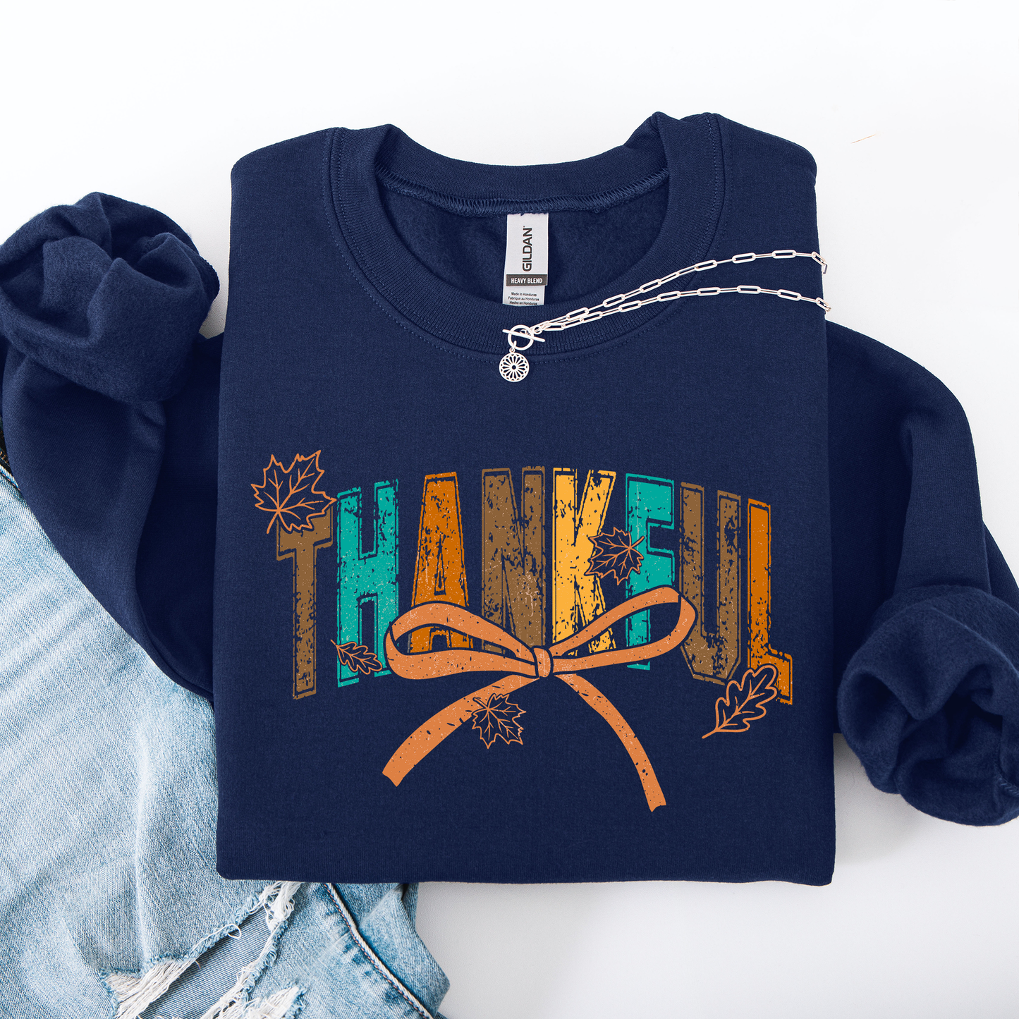 Thankful, Fall, Autumn, Bow, Ribbon Sweatshirt