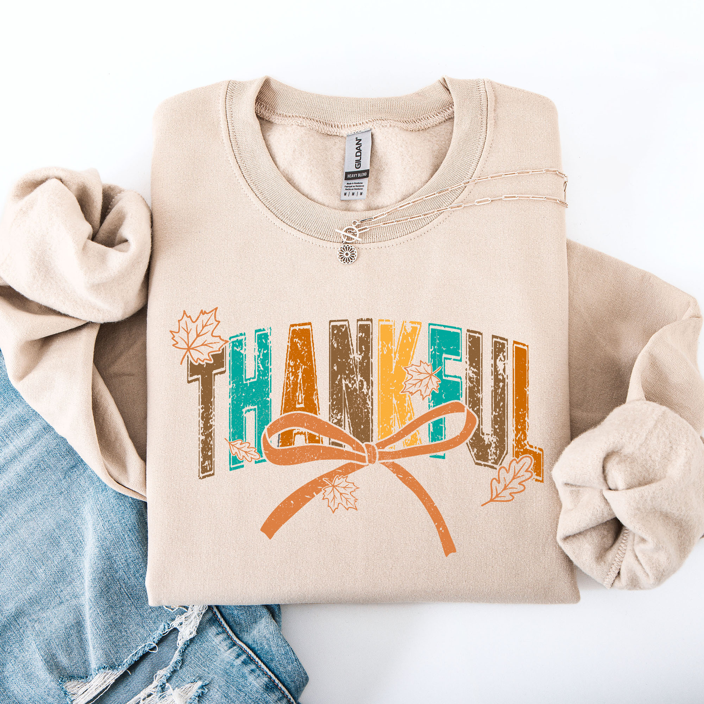 Thankful, Fall, Autumn, Bow, Ribbon Sweatshirt
