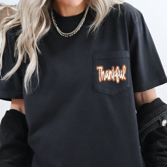 Thankful, Vintage Thanksgiving Pocket Tee Comfort Colors T-Shirt