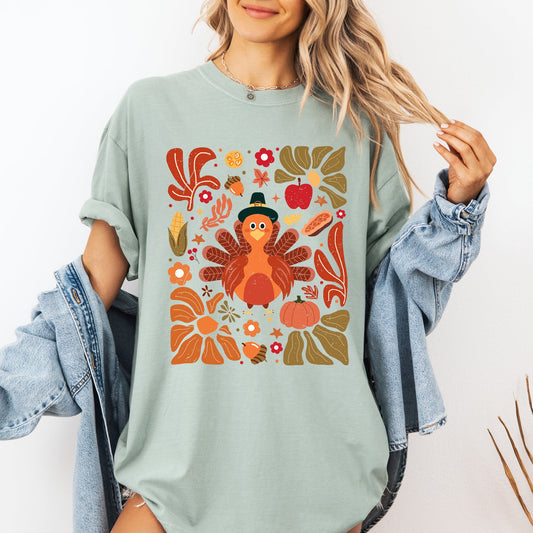 Thanksgiving Turkey, Flowers, Botanical, Boho, Autumn, Fall Tshirt Comfort Colors T-Shirt
