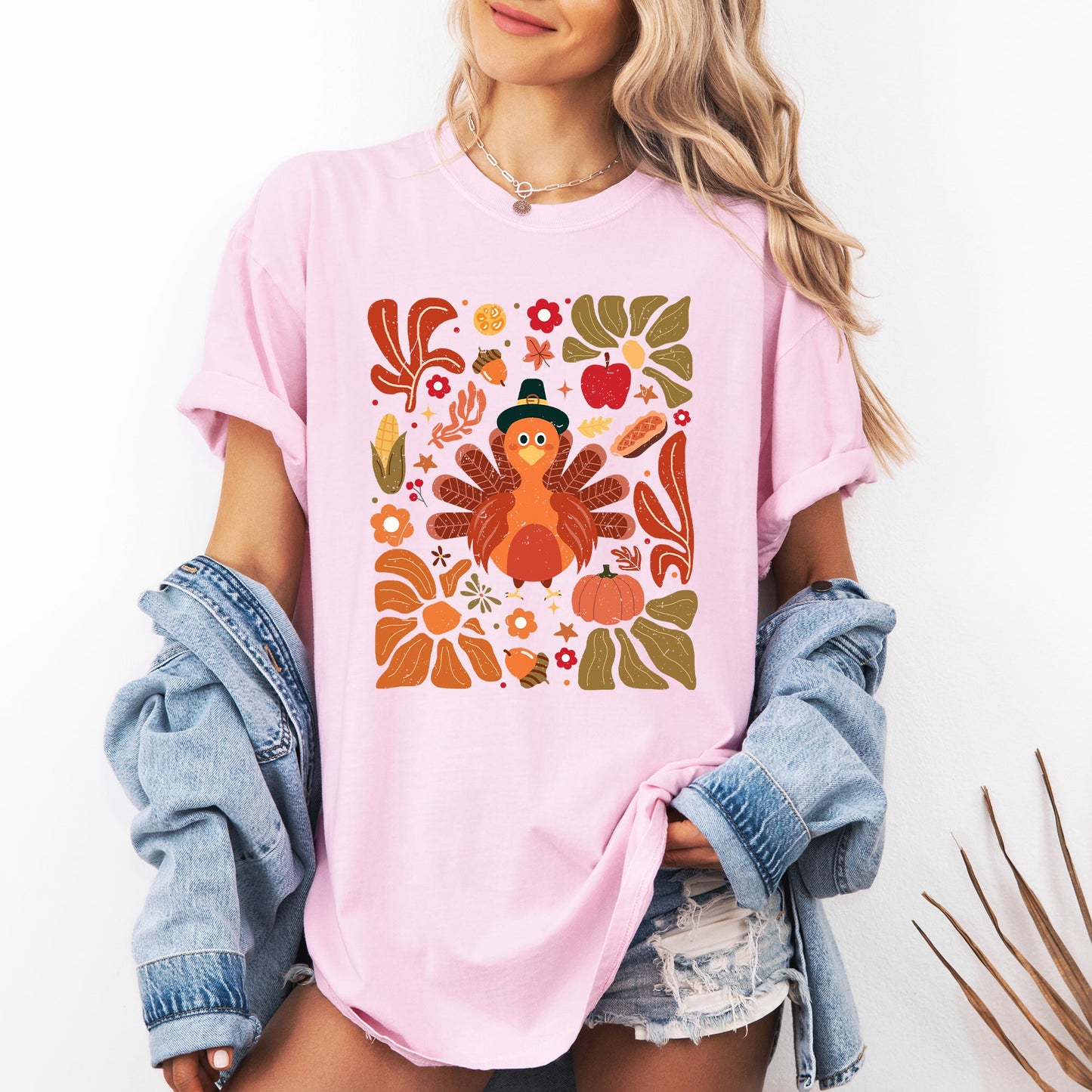 Thanksgiving Turkey, Flowers, Botanical, Boho, Autumn, Fall Tshirt Comfort Colors T-Shirt