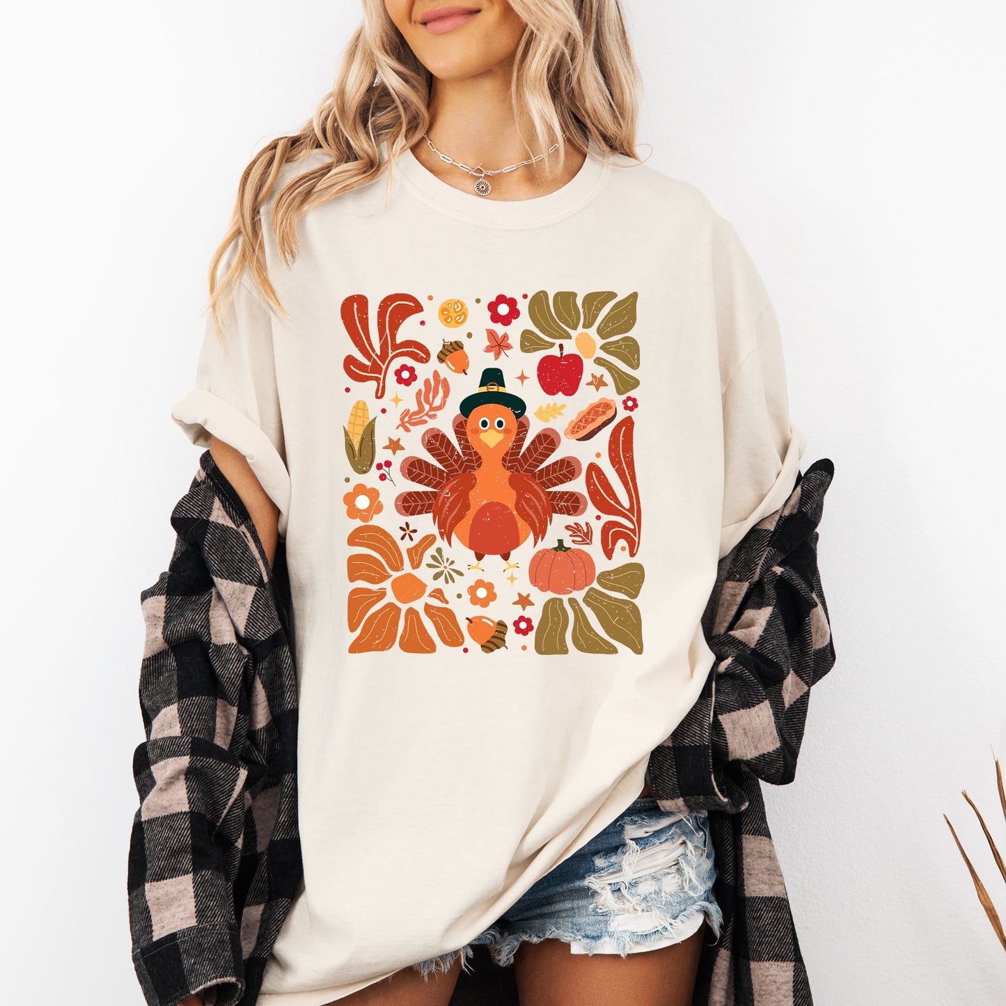 Thanksgiving Turkey, Flowers, Botanical, Boho, Autumn, Fall Tshirt Comfort Colors T-Shirt