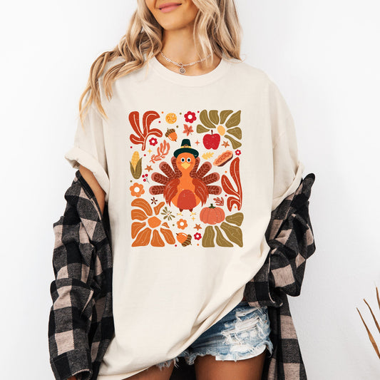 Thanksgiving Turkey, Flowers, Botanical, Boho, Autumn, Fall Tshirt Comfort Colors T-Shirt