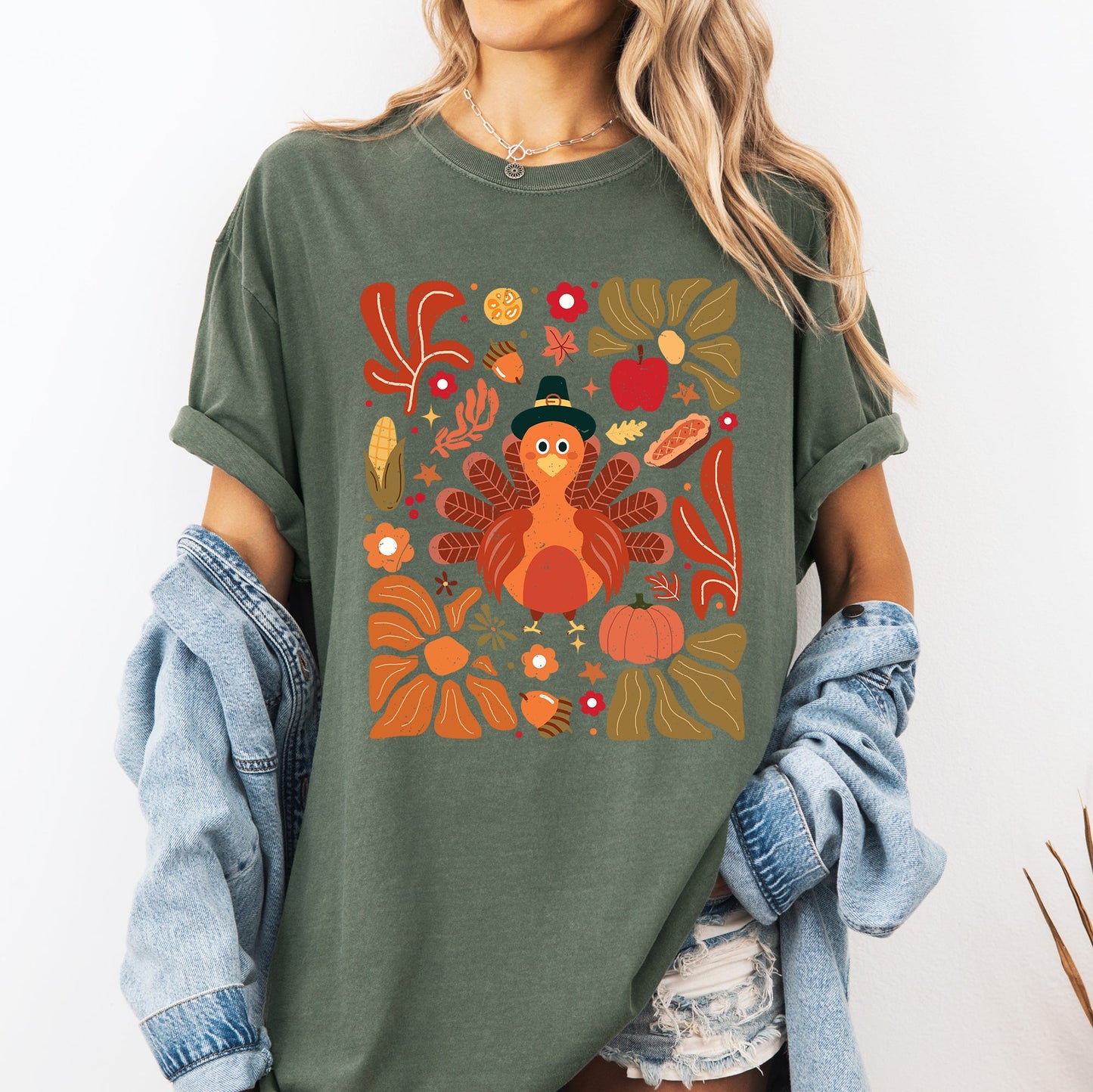 Thanksgiving Turkey, Flowers, Botanical, Boho, Autumn, Fall Tshirt Comfort Colors T-Shirt