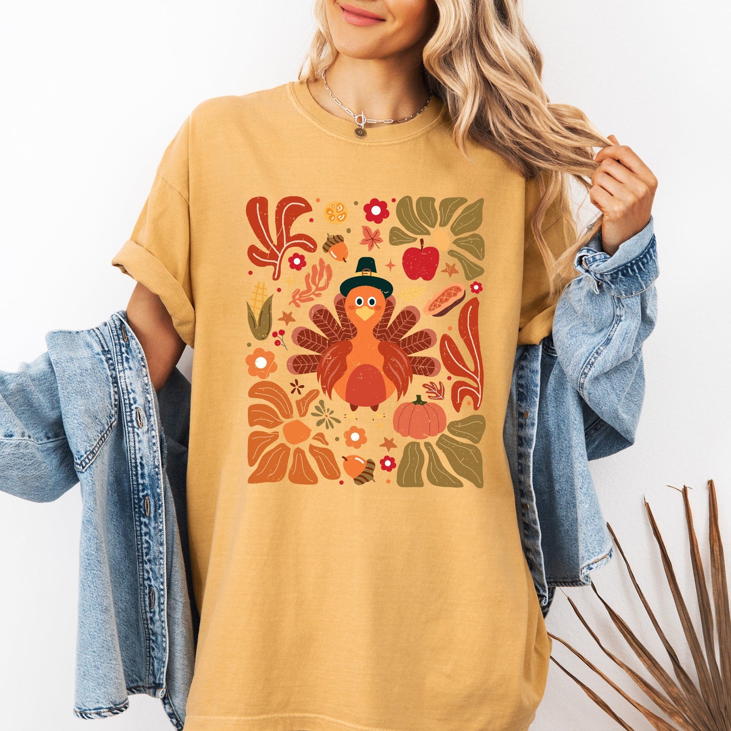 Thanksgiving Turkey, Flowers, Botanical, Boho, Autumn, Fall Tshirt Comfort Colors T-Shirt