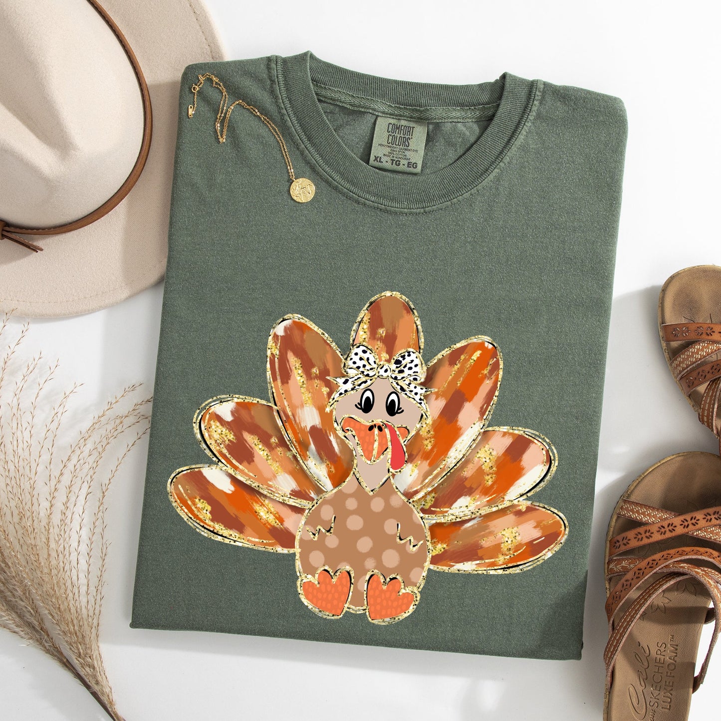 Thanksgiving Turkey, Orange, Cute, Painted, Autumn, Fall Tshirt Comfort Colors T-Shirt