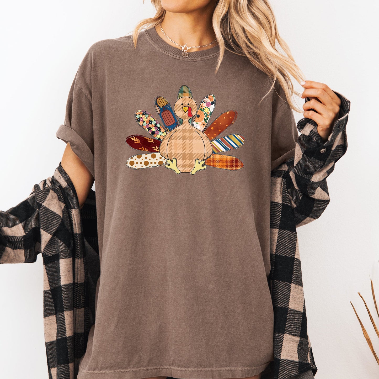 Thanksgiving Turkey, Plaid, Cute, Autumn, Patterns Tshirt Comfort Colors T-Shirt