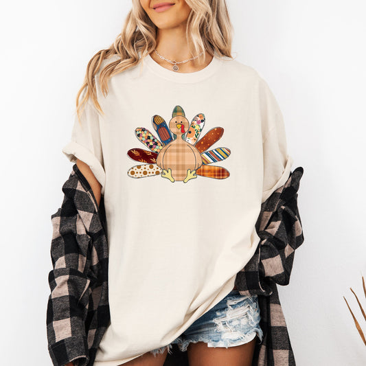 Thanksgiving Turkey, Plaid, Cute, Autumn, Patterns Tshirt Comfort Colors T-Shirt