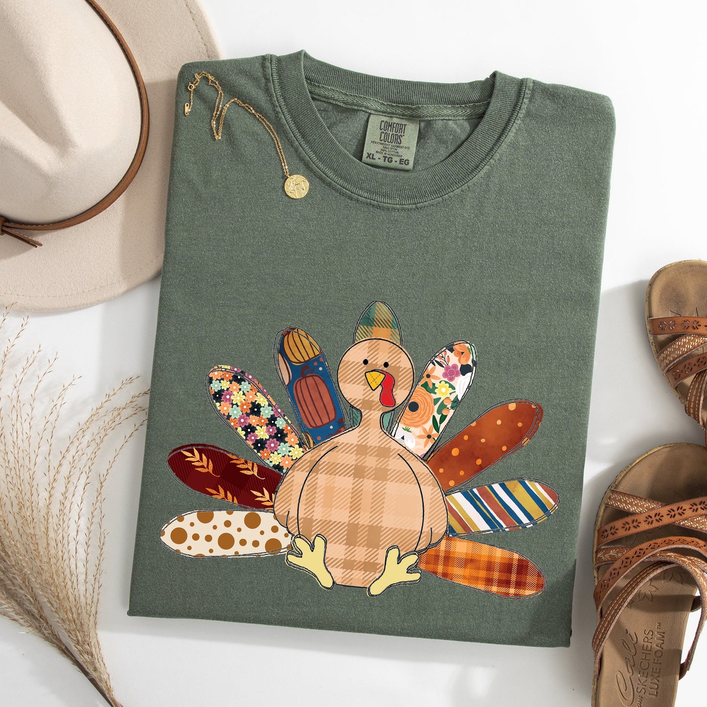 Thanksgiving Turkey, Plaid, Cute, Autumn, Patterns Tshirt Comfort Colors T-Shirt