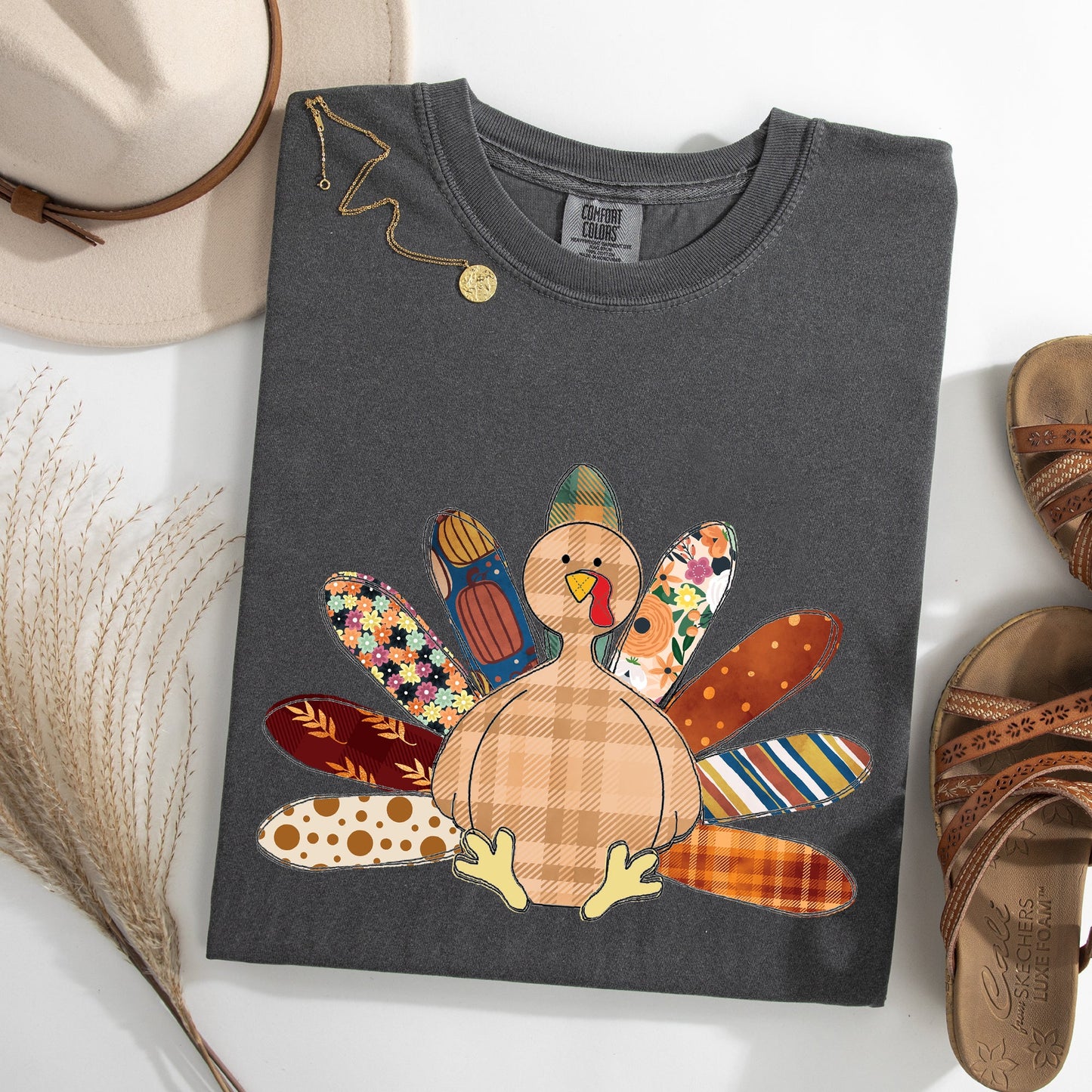 Thanksgiving Turkey, Plaid, Cute, Autumn, Patterns Tshirt Comfort Colors T-Shirt
