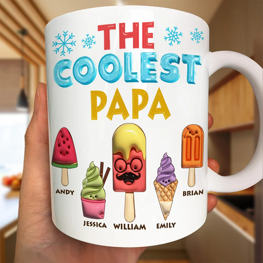 The Coolest Pop Funny 3D Effect Cartoon Ice Cream - Personalized Custom Mug - Gift for Dad, Papa, Grandpa, Daddy, Dada