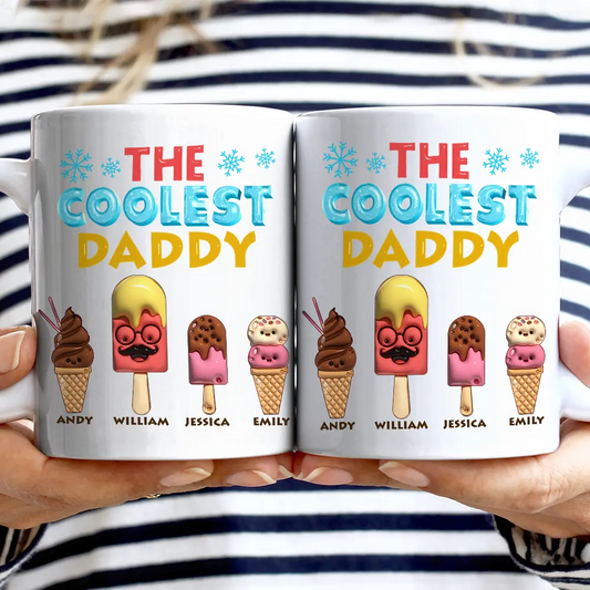 The Coolest Pop Funny 3D Effect Cartoon Ice Cream - Personalized Custom Mug - Gift for Dad, Papa, Grandpa, Daddy, Dada