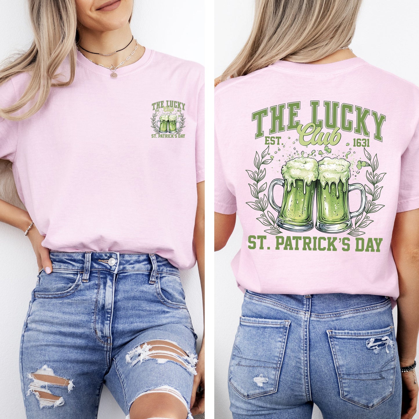 The Lucky Club, Drinking, Beer, St Patrick's Day, Shamrock, Clover, Lucky, Leprechaun Tshirt Comfort Colors T-Shirt