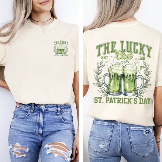 The Lucky Club, Drinking, Beer, St Patrick's Day, Shamrock, Clover, Lucky, Leprechaun Tshirt Comfort Colors T-Shirt