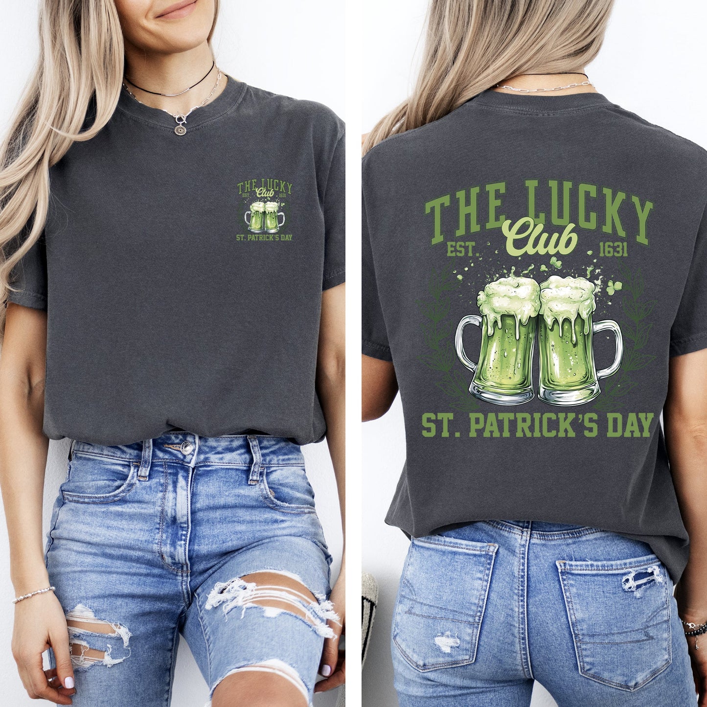 The Lucky Club, Drinking, Beer, St Patrick's Day, Shamrock, Clover, Lucky, Leprechaun Tshirt Comfort Colors T-Shirt