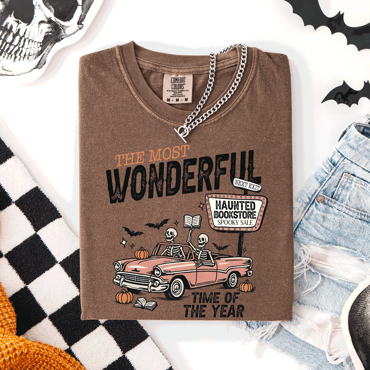 The Most Wonderful Time Of The Year, Reading Skeleton, Halloween, Haunted, Library, Comfort Colors T-Shirt