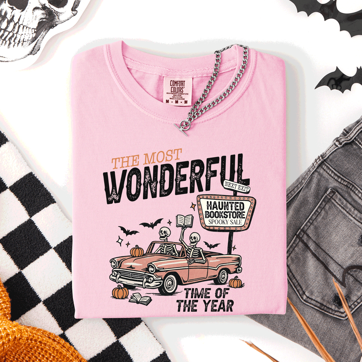 The Most Wonderful Time Of The Year, Reading Skeleton, Halloween, Haunted, Library, Comfort Colors T-Shirt