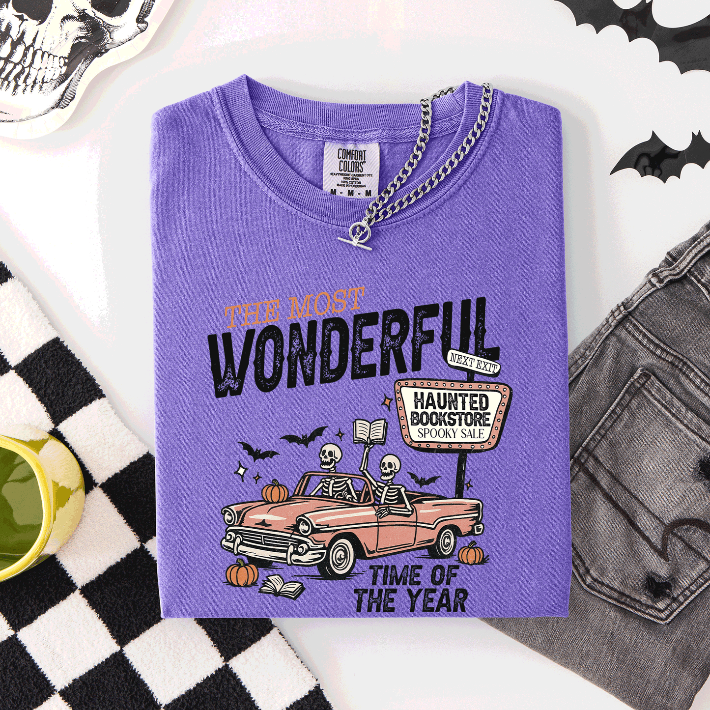 The Most Wonderful Time Of The Year, Reading Skeleton, Halloween, Haunted, Library, Comfort Colors T-Shirt
